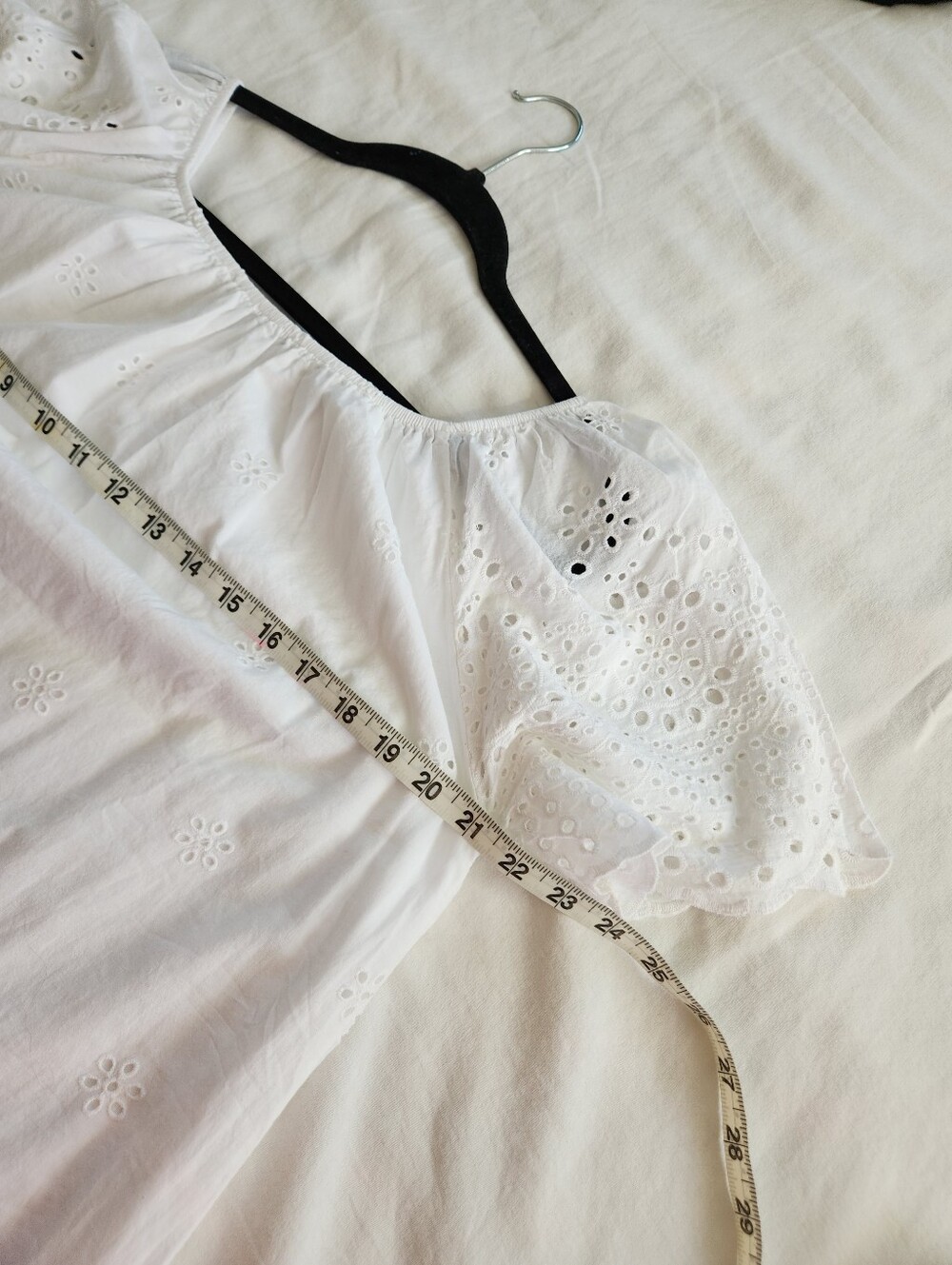 White Cotton Eyelet Flutter-Sleeve Women's Dress, Size XL - Picture 8 of 9